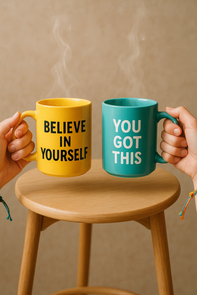 Set of Matching Mugs with Motivational Quotes