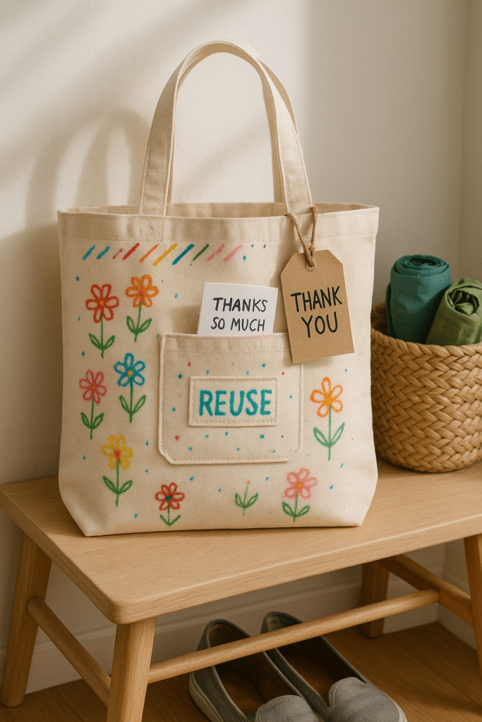 Reusable Tote Bag with Thank-You Tag