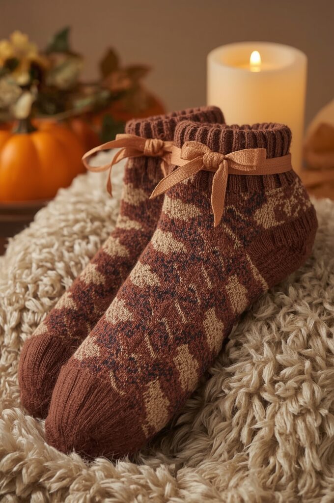 Slipper Socks with a Fall Pattern