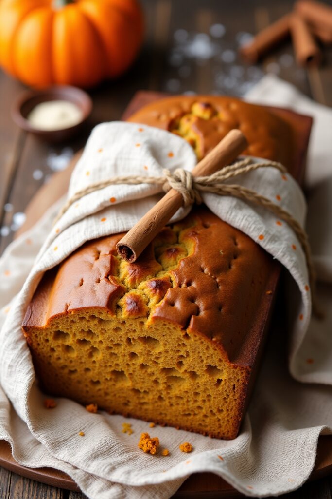 Pumpkin Bread Loaf in a Linen Wrap
