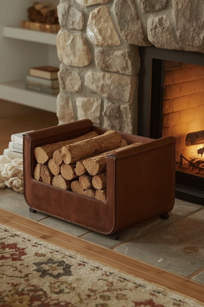 Leather Fireplace Log Holder