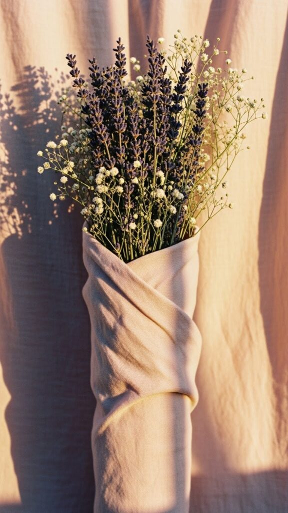 Soft Linen Wraps with Dried Flower Bouquets