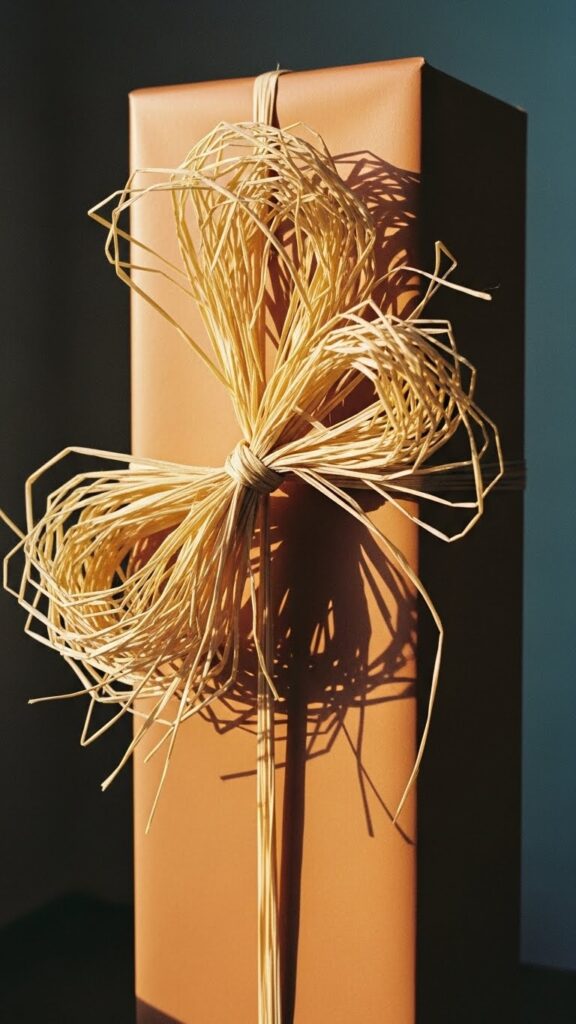 Simple Raffia Bows on Earth-Tone Paper